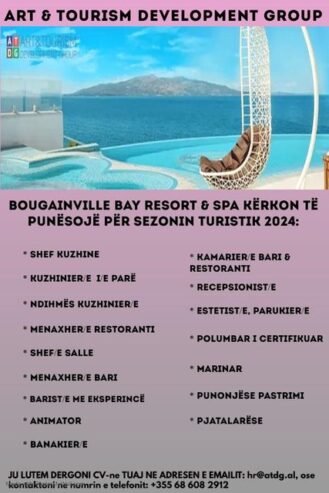 Bougainville Bay Resort & SPA Kërkon të Punësojë për Sezonin Turistik 2024