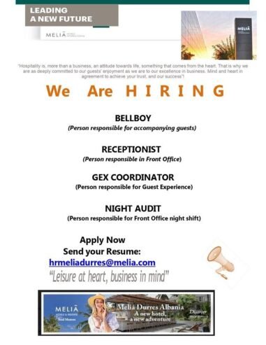 We are hiring, Night Audit, Gex Coordinator, Recepsionist and Bell Boy