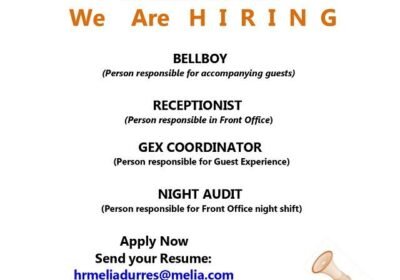 We are hiring, Night Audit, Gex Coordinator, Recepsionist and Bell Boy