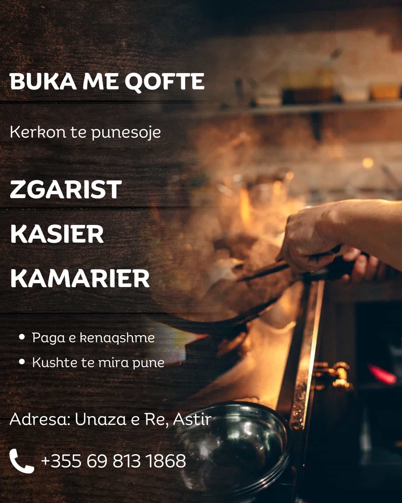 Ofrohen vende pune si zgarist kamarier dhe kasier